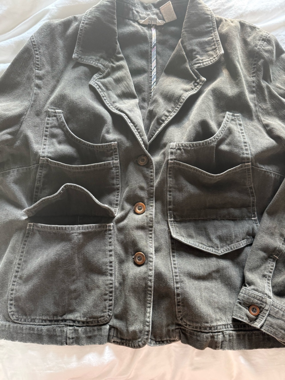 J. Jill Womens Cotton Army Green Military Utility Denim Jacket Size XL - Picture 6 of 13